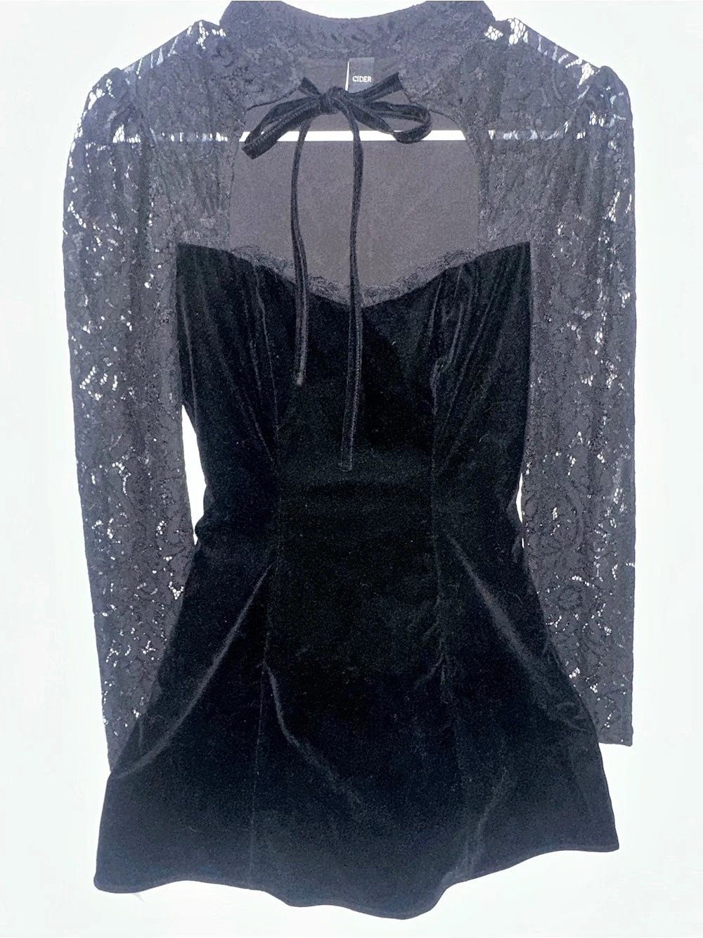 Cider Black Lace Sleeve Velvet Mini Dress Size XS